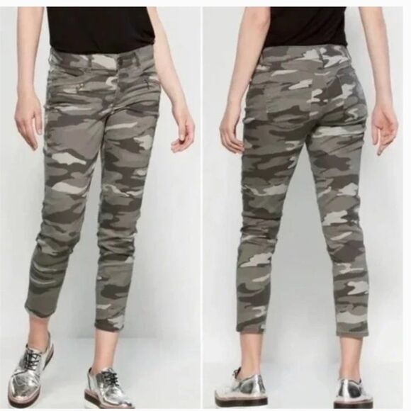 DEMOCRACY SIZE 4 AB TECHNOLOGY ANKLE SKIMMER GREEN CAMOUFLAGE MOTO STYLE JEANS - Picture 1 of 8
